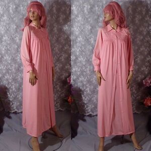 Vintage 70s Peignoir Maxi Set Size Large 1970s Retro Coral Nightgown & Robe